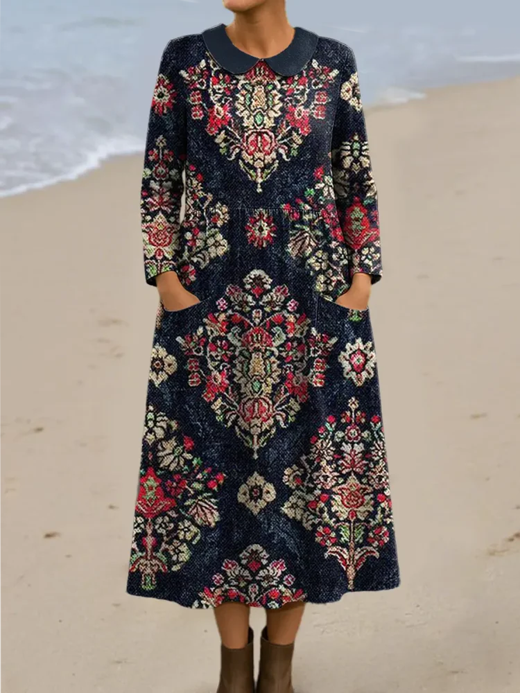 Women's Vintage Floral Art Print Casual Cotton Dress