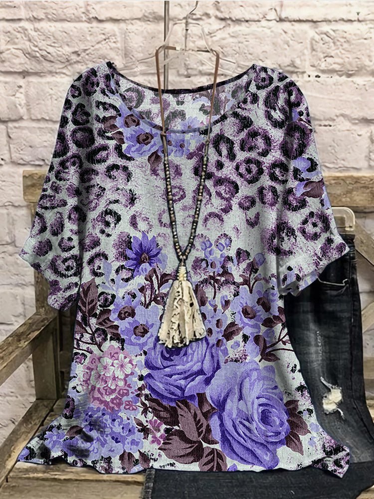 Women Long Sleeve V-neck Graphic Floral Printed Top