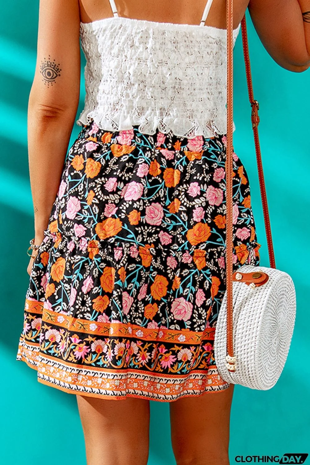 Black Floral A-line Mini Skirt