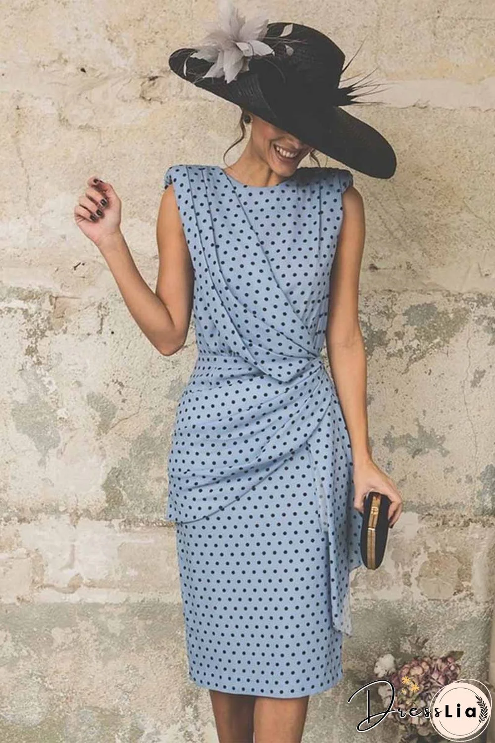 Sexy Polka Dot Pack Hip Sleeveless Midi Dress(4 Colors)