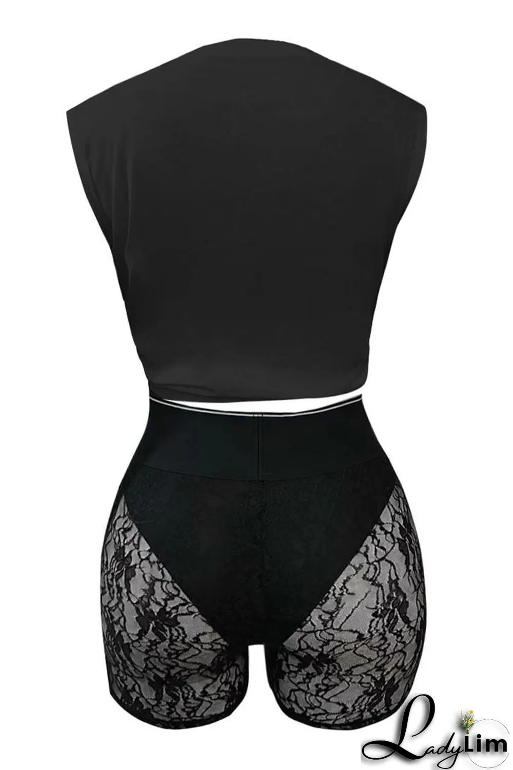 Black Sexy Street Letter Lace Frenulum O Neck Plus Size Two Pieces(Without Necklace)