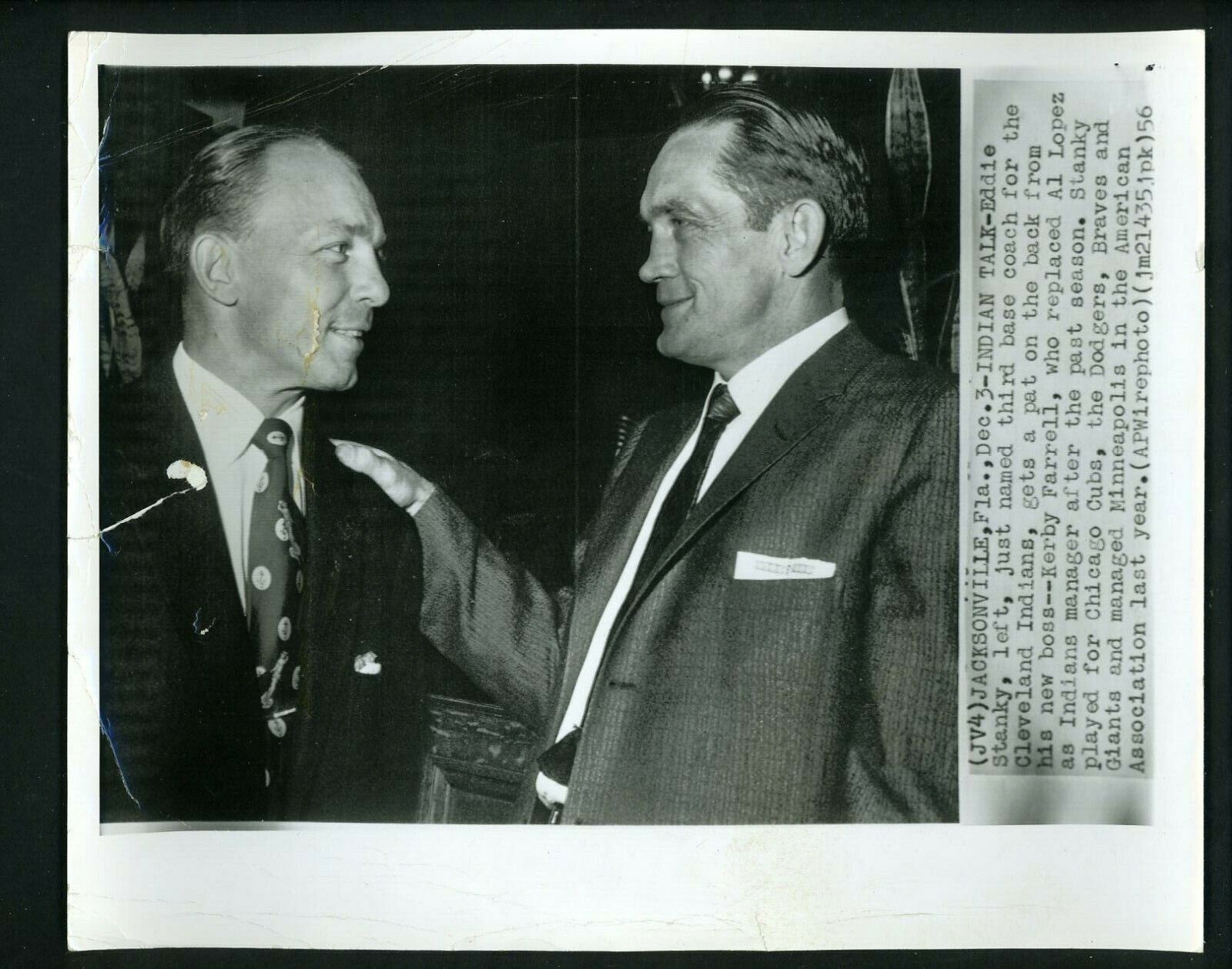 Kerby Farrell new Manager of Cleveland Indians & Eddie Stanky 1956 Press Photo Poster painting