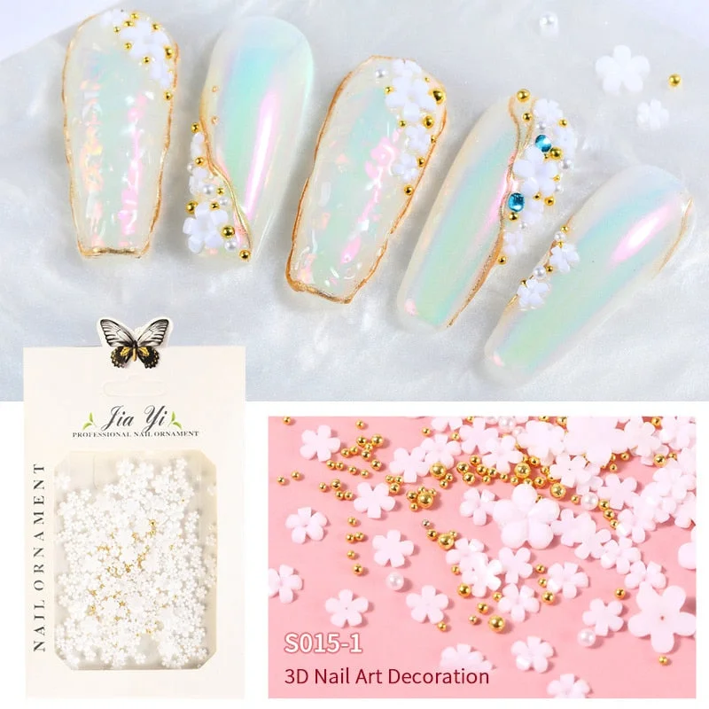 1 Bag Acrylic Flower Nail Art Decoration Mixed Size White Black Rhinestones Silver Gem Manicures Tool For DIY Nail Design-Nail Inspo