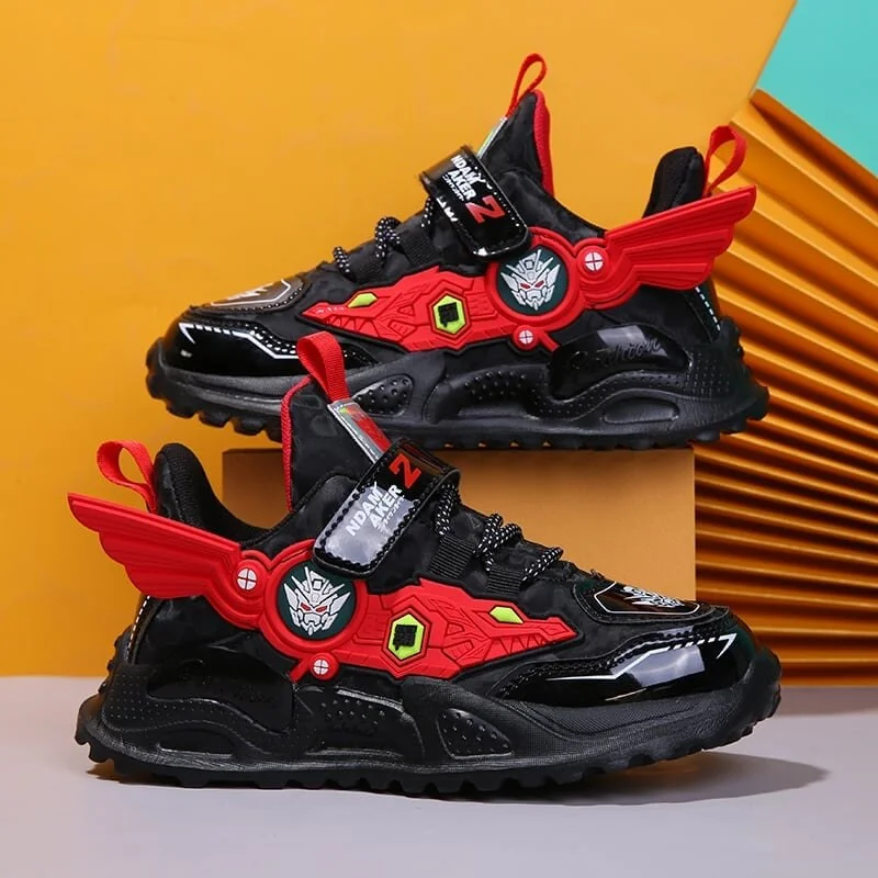 MWY Flame Boys Girls Mecha Cartoons Sneakers Kids Shoes Sports Shoes Leather Waterproof Lightweight Children Casual Walking Shoe