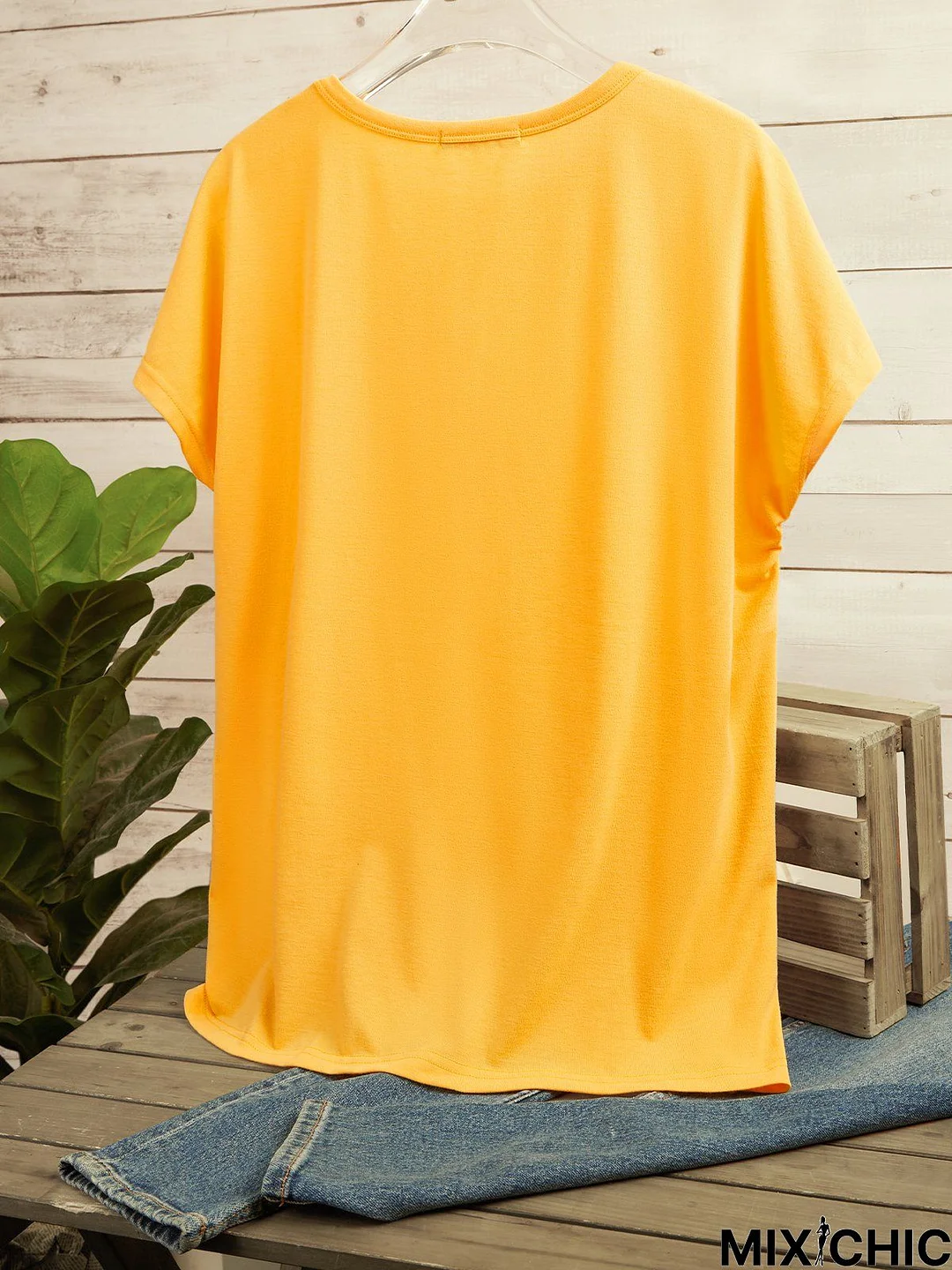 Women's Round Neck Cotton Blend Aniamal Printed Yellow  Short Sleeve T-Shirt