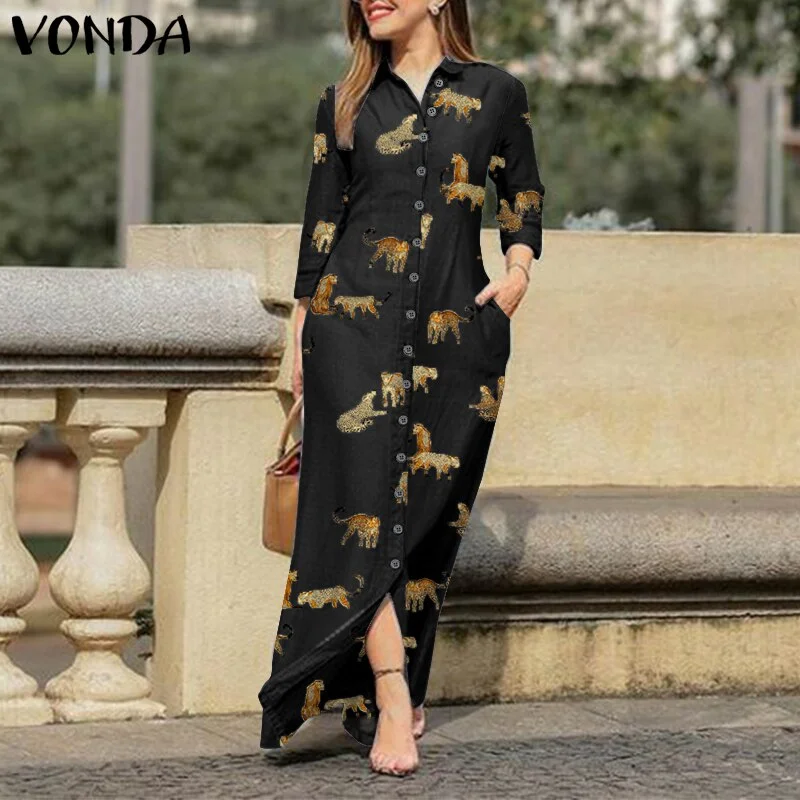 VONDA Summer Elegant Denim Dress 2022 Short Sleeve Lapel Button Down Pure Shirt Dresses Fashion Party Vestido Loose Solid Robe