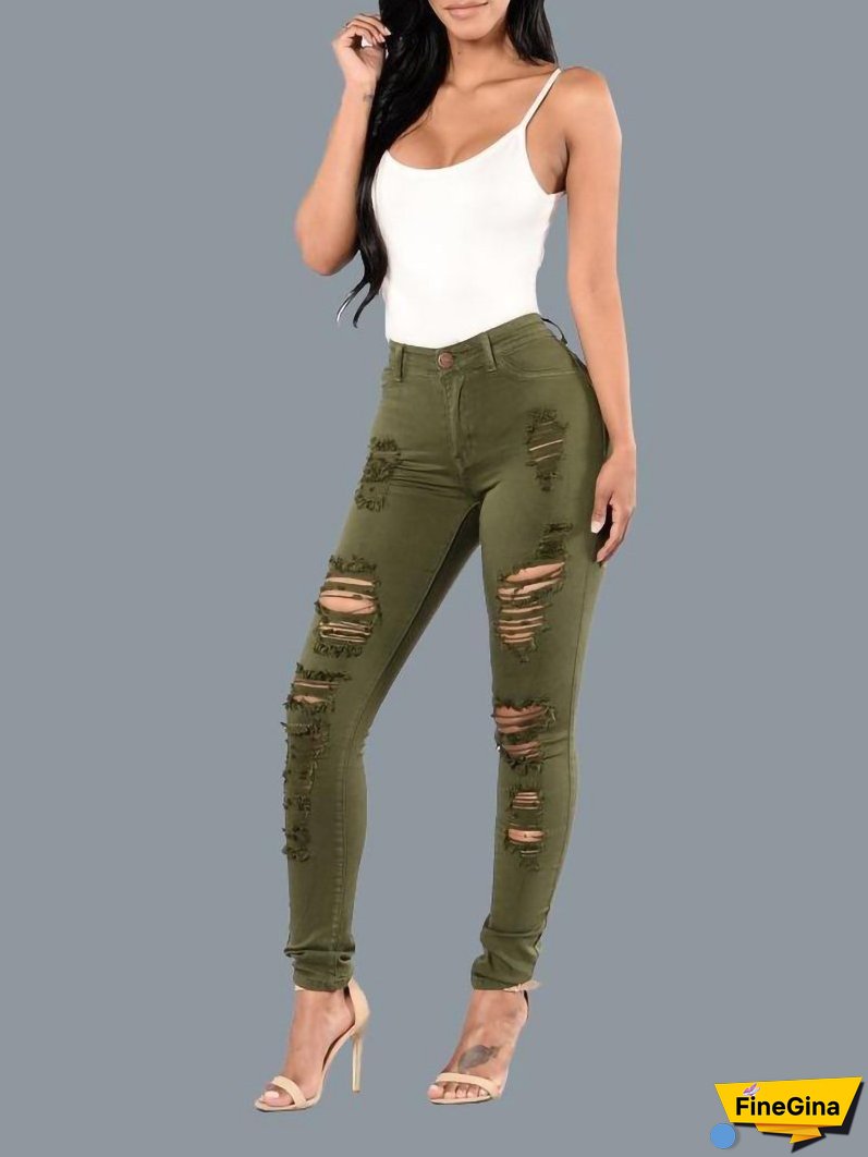Women's Plus Size Full Length Ripped Pencil Jeans