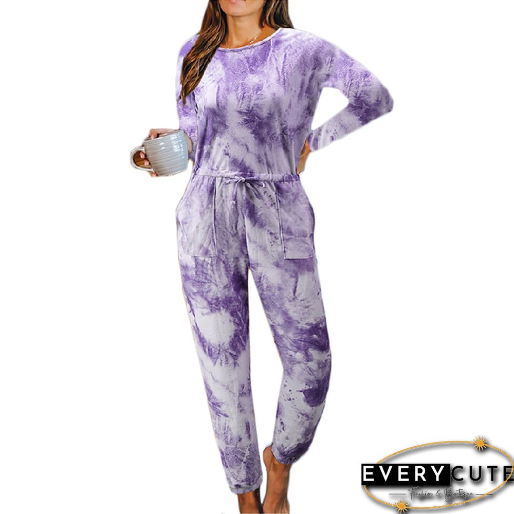 Purple Cotton Blend Long Sleeve Loungewear Jumpsuit