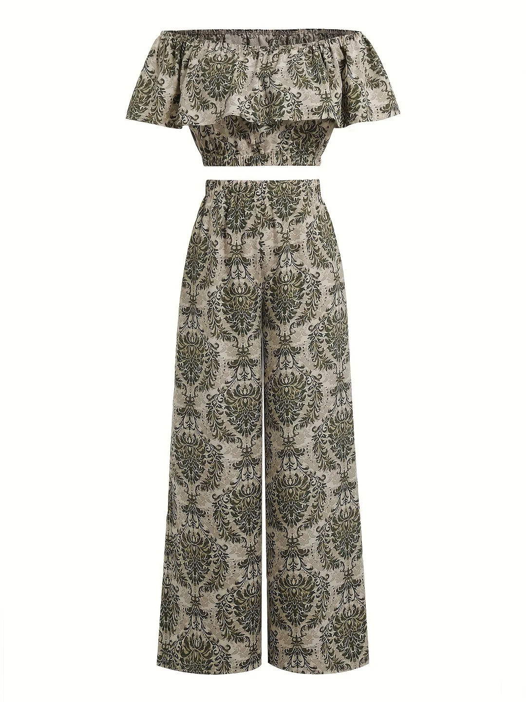 Summer Women's Two-Piece Set Casual Cute Doll Lotus Leaf Large Lapel Top Loose Straight Trousers Printed Suit Elegant Orientation | IFYHOME