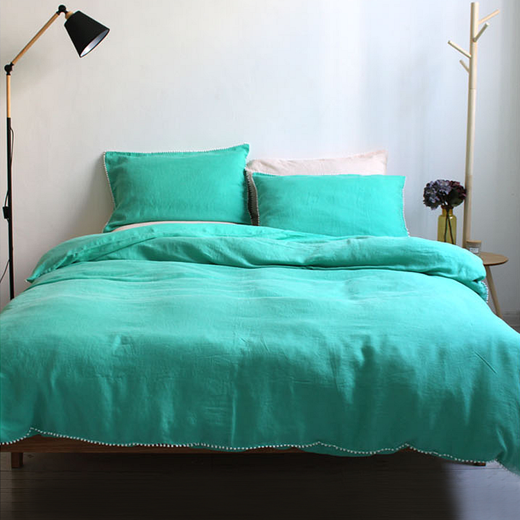 4pcs | 100% Flax Linen Duvet Cover Set With Small Ball Edges-ChouChouHome