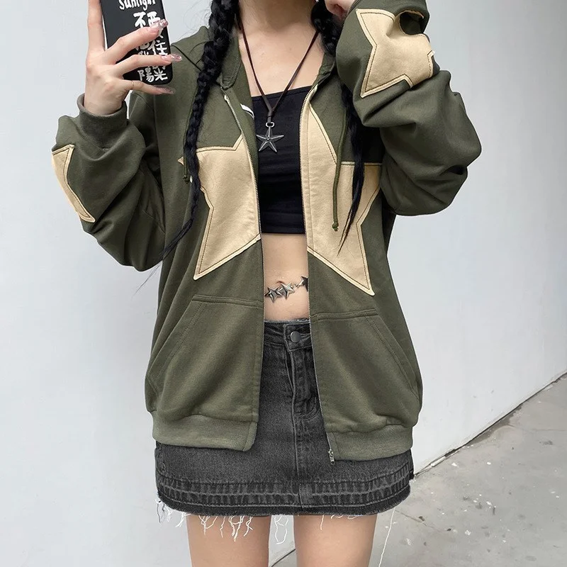 Uveng Uveng And Winter New Add Velvet And Thick Hoodie Men And Women Star Zipper Hat Cardigan Coat