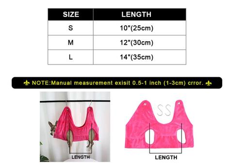Dog Grooming Sling Hammock size chart