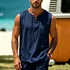 Men's Retro Vacation Cotton Linen Sleeveless Lace-Up Tank Top by Inlyline