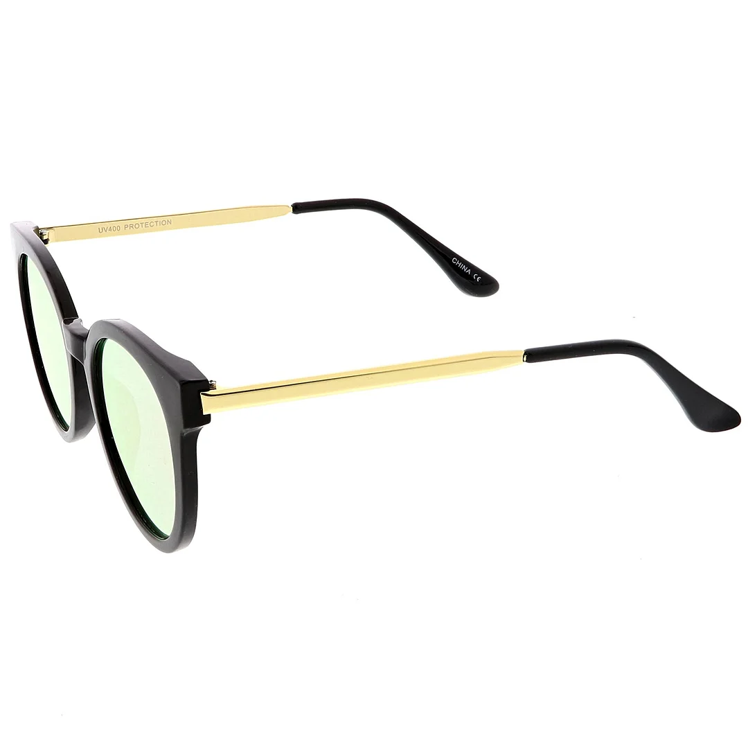 Classic Horn Rimmed Cat Eye glasses Round Color Mirrored Flat Lens 53mm