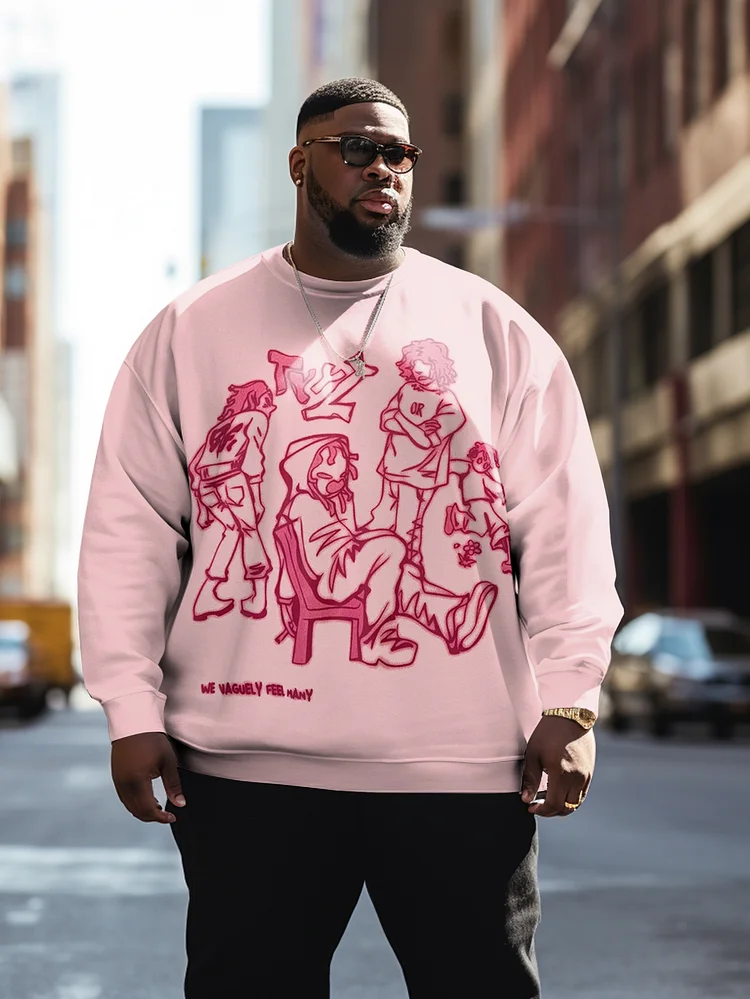 Men's Plus Size Cartoon Line Character Print Sweatshirt