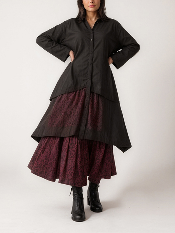 Long Sleeve Single Buttons Patchwork Irregular Blouses