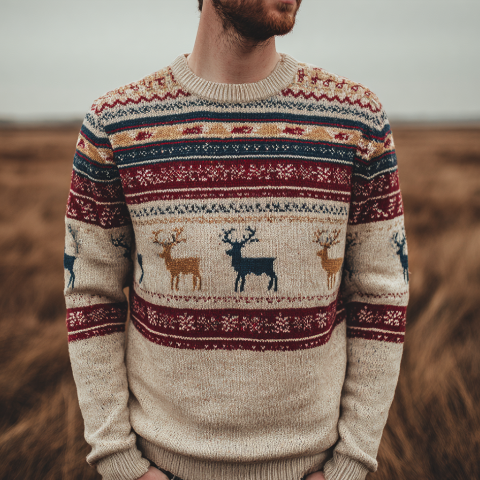 Christmas Vintage Print Men's Knitted Sweater elevenforest