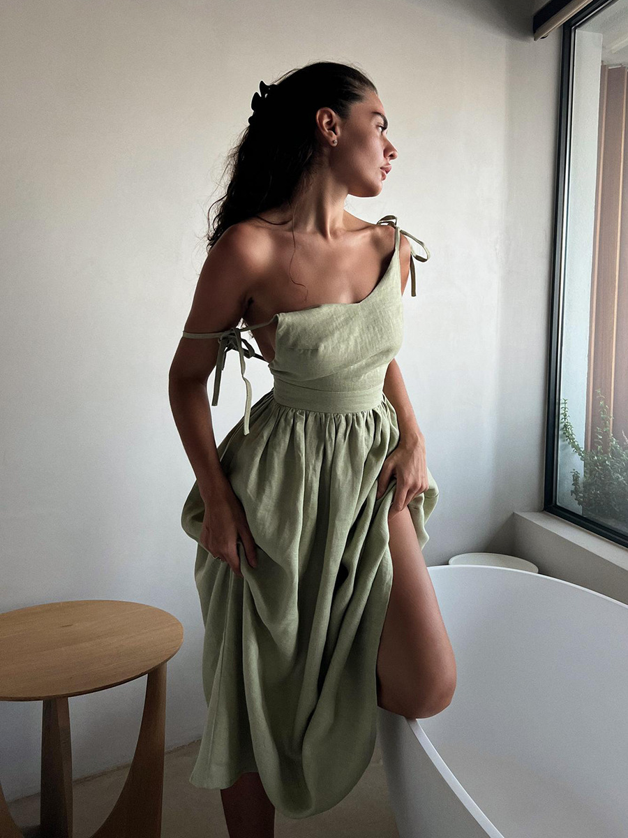 Ootddress Lace-Up Backless Elegant Long Dress Female High Waist Solid Fashion Halter Dresses Holiday Beach Slim Bandage Maxi Dress