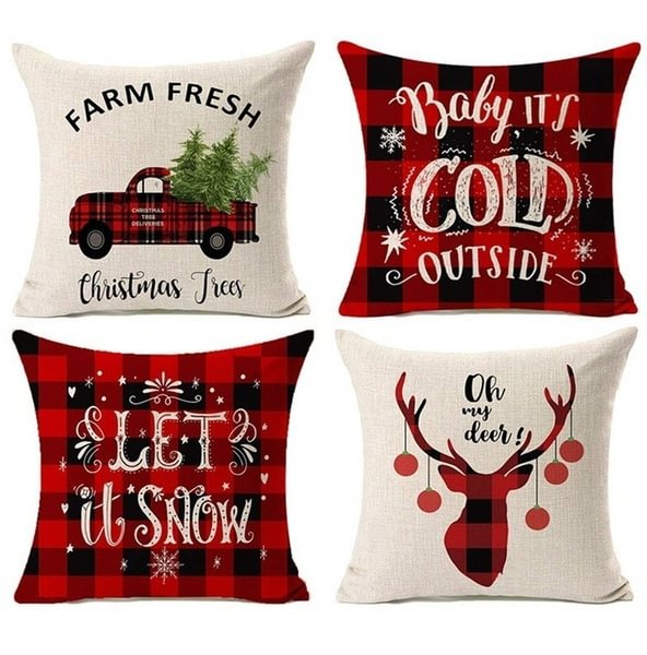 2020 New Creative Christmas Flax Pillow Case Red Plaid Holiday Sofa Cushion Cover Decor 18 X 18 Inch