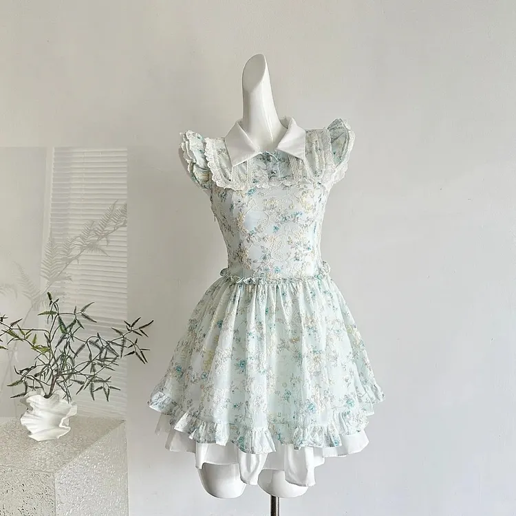 Light blue floral Peter Pan collar dress