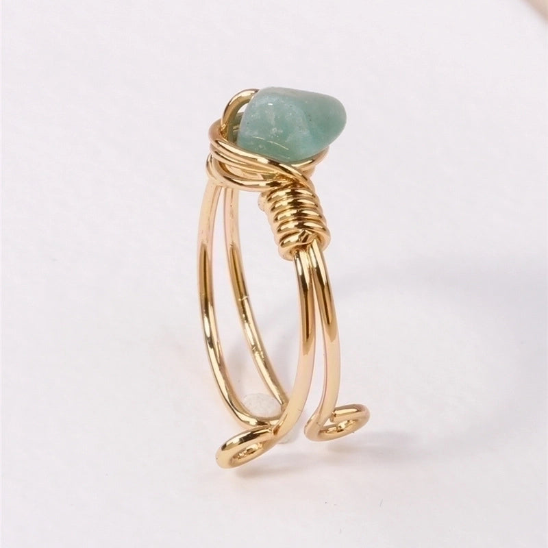 Ethnic Style Geometric Natural Stone Metal Plating Open Ring