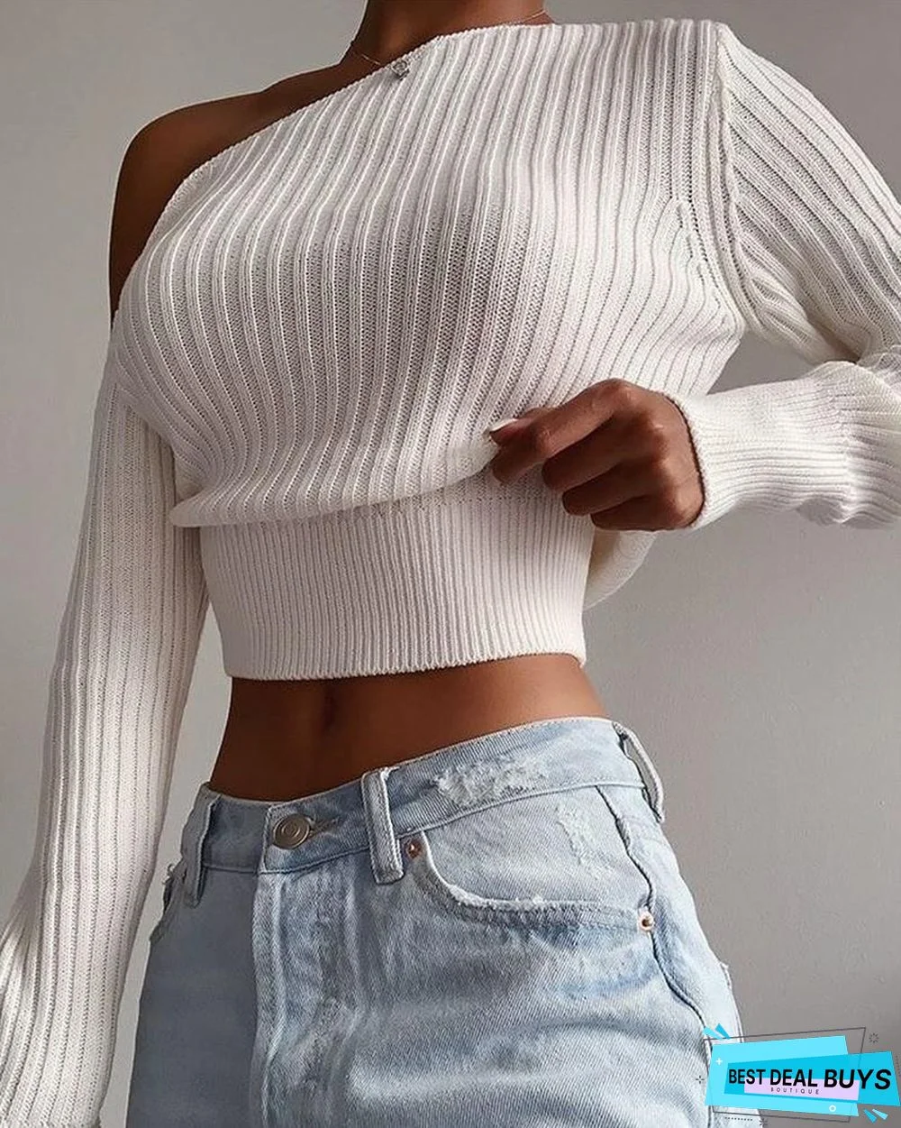 One Shoulder Long Sleeve Crop Sweater