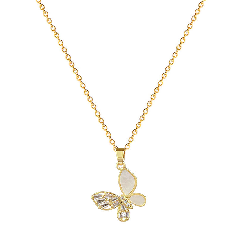 Shell Hollow Butterfly Full Diamond Gorgeous Full Diamond Necklace Women’S Versatile Clavicle Chain Titanium Steel