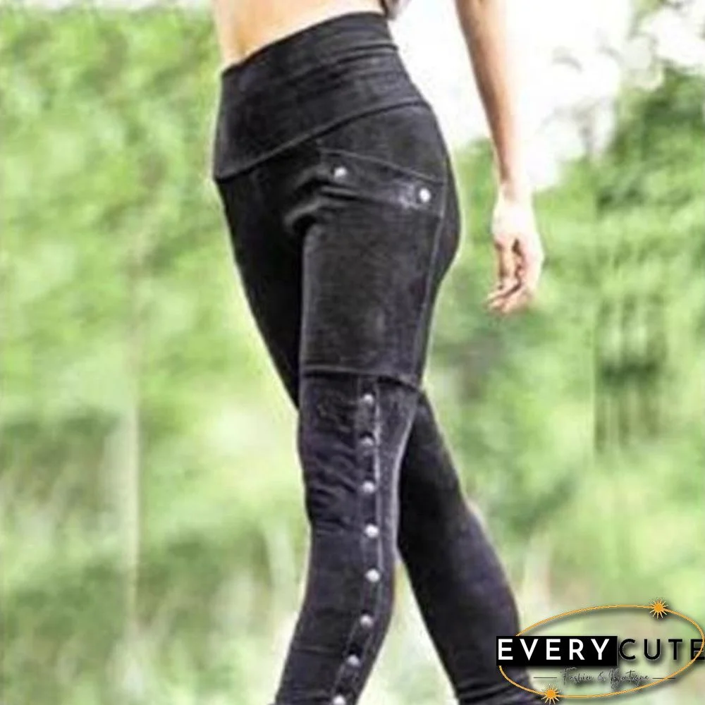 High Waist Elastic Black Pants