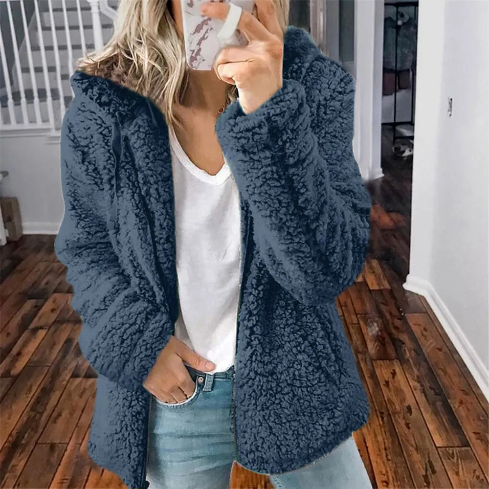 2021 new women's hooded woolen fleece autumn and winter jacket