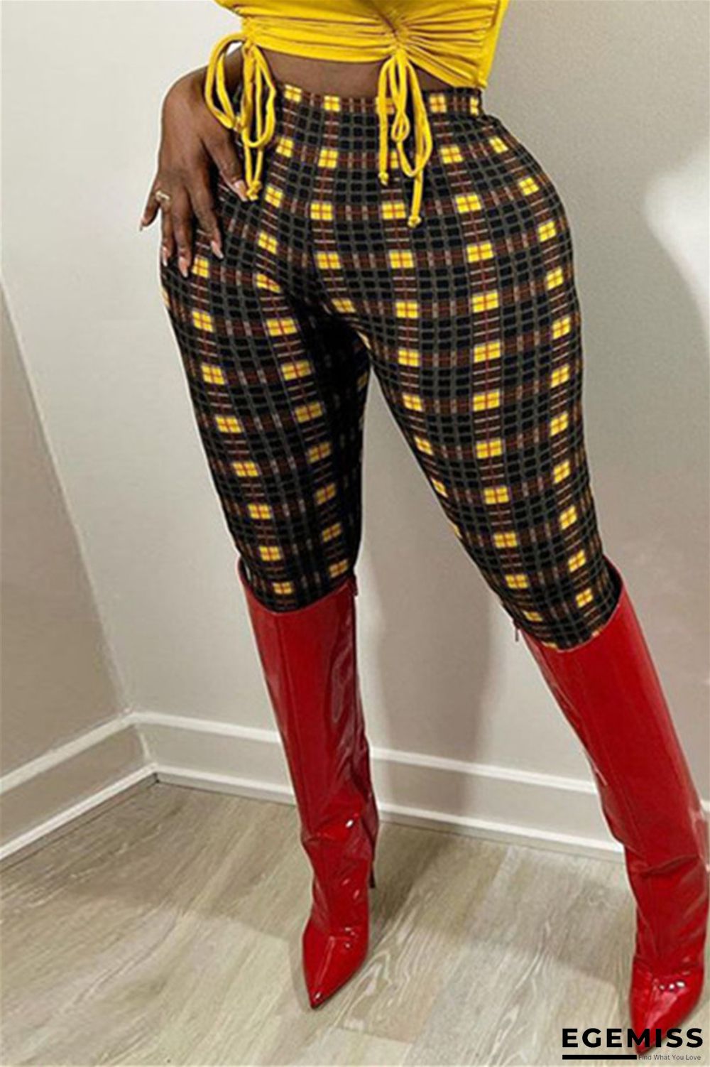 Yellow Fashion Casual Print Basic Skinny High Waist Pencil Trousers | EGEMISS