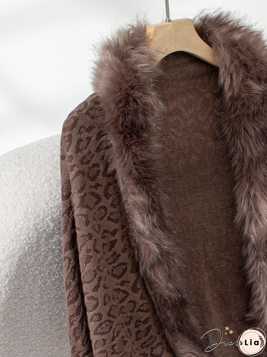 Fringe Leopard Open Front Long Sleeve Poncho