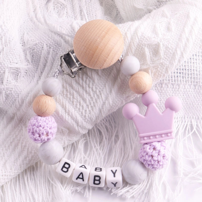 Cute Letter Crown Wood Silica Gel Pacifier Chain Baby Accessories