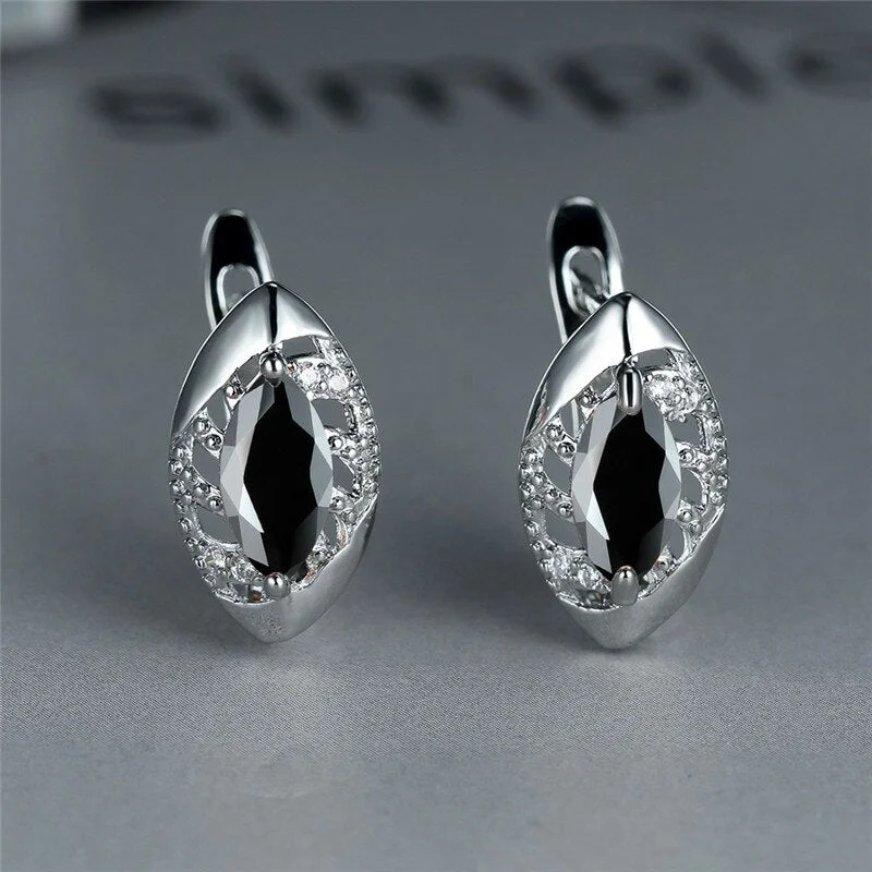 Classic Female Crystal Leaf Small Earrings Charm Silver Color Clip Earrings For Women Luxury Rainbow Zirconia Wedding Earrings