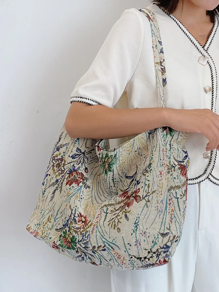 Floral Pattern Shoulder Tote Bag