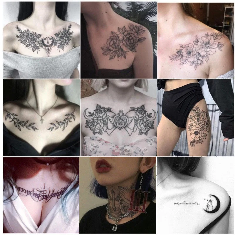 Sdrawing 4/5/9/10/18 PIeces Long Lasting Blue Flower Jewelry Tattoo Sticker Sexy Belly Block Scar Stretch Marks Waterproof Tattoo Sticker