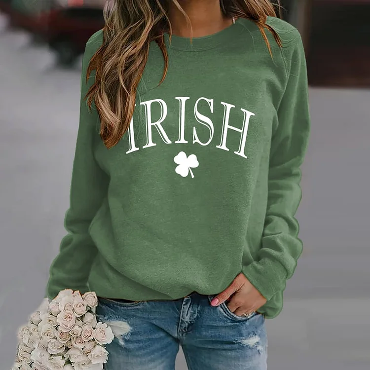 VChics Irish Clover Print Long Sleeve Sweatshirt