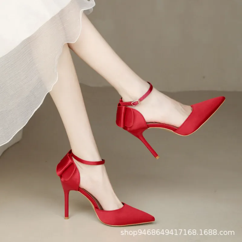 Breakj Breakj New Summer Buckle With Bow High Heels Fine Heel Head Of Women's Shoes Sandals