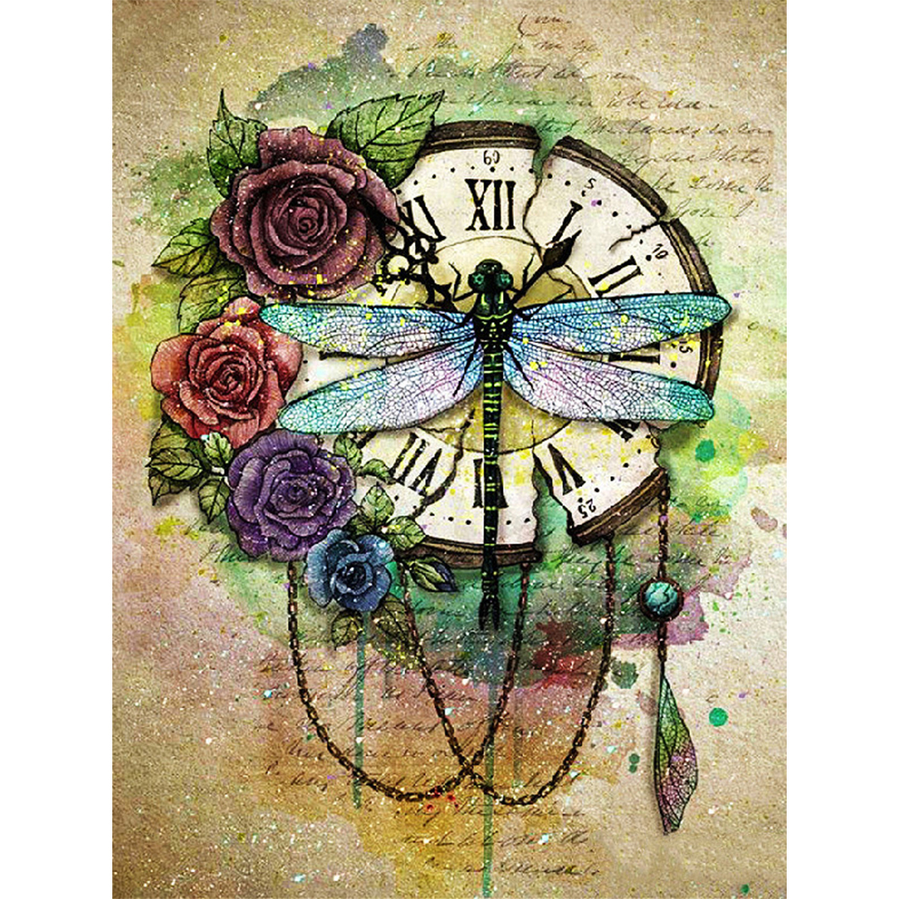 

Dragonfly Clock - Round Drill Diamond Painting - 30*40CM, 501 Original