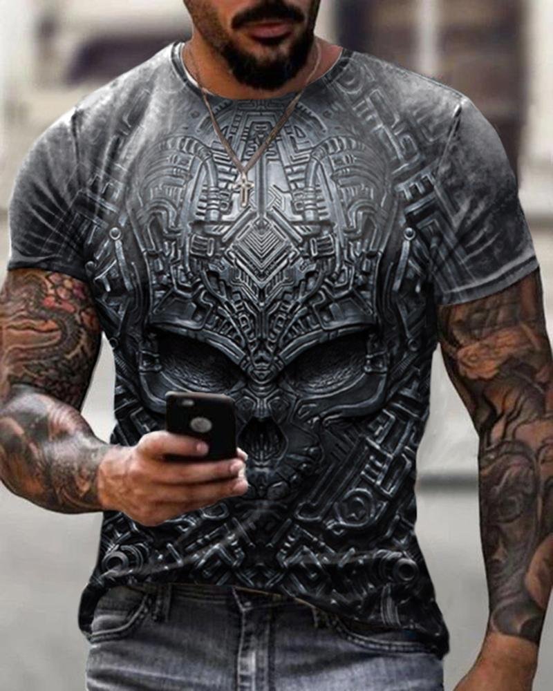 Metal Armor Skull Pattern Short-sleeved T-shirt