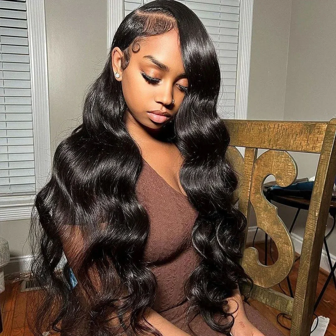 13×4 Transparent Lace Full Frontal Wig Body Wave 200% Density Pre Plucked Lace Wigs 
