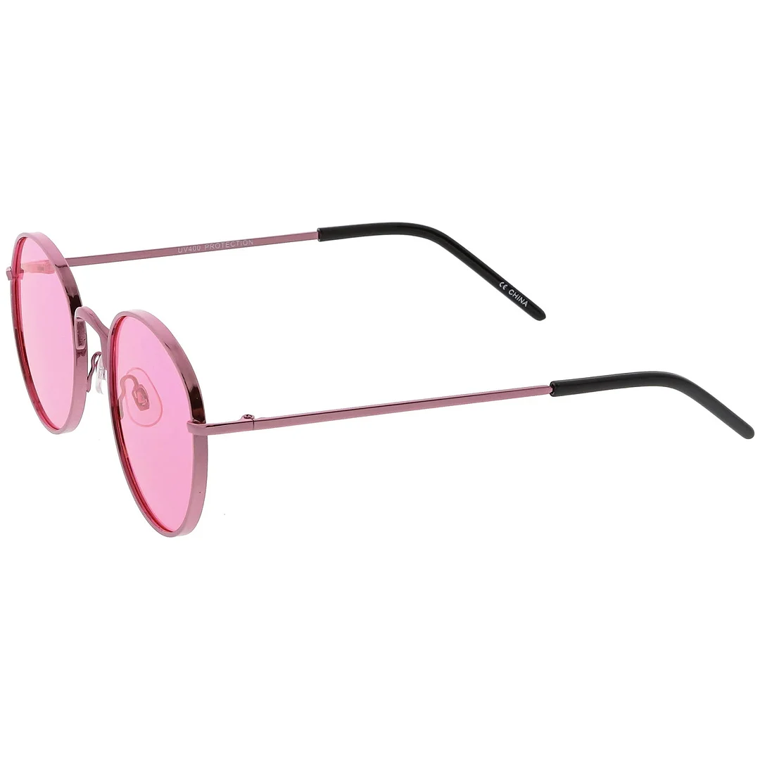 Bold Full Metal Frame Round glasses With Color Tinted Flat Lens 52mm