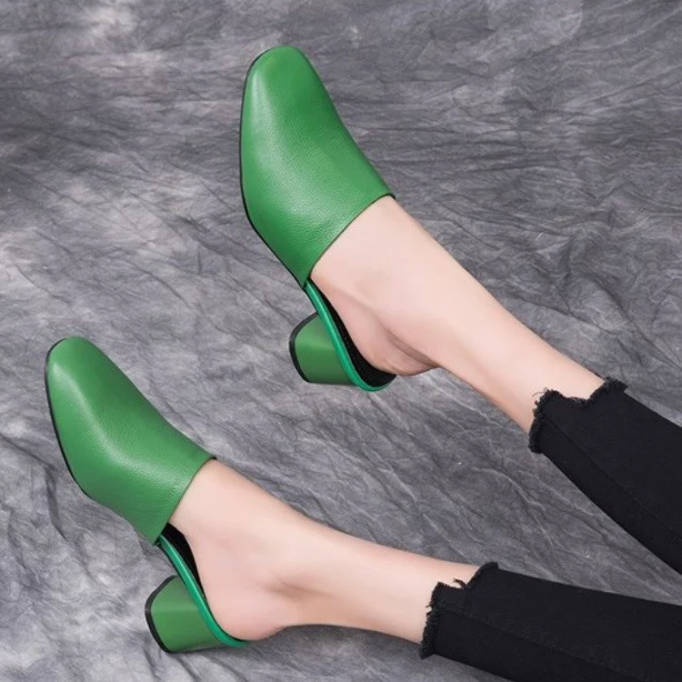 Tanguoant Tanguoant 2023 New Baotou Leather Thick With Cool Drag Fashion Hot Style High Heel Slippers Women's Shoes