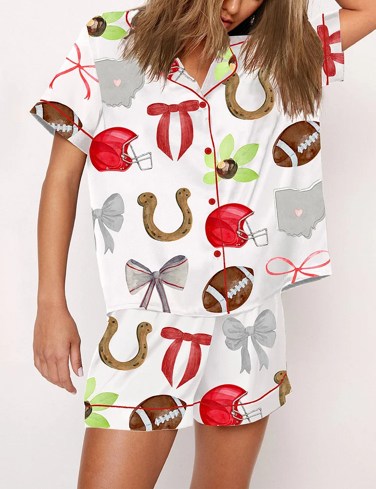 Women's Ohio State Football Bows Print Pajama Set