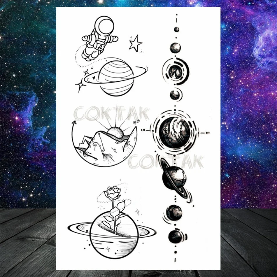 Lovely Small Planets Temporary Tattoos Realistic Sheets Body Art Arm Tattoos Paper For Adult Kids Fake Waterpoof Tattoo Sticker