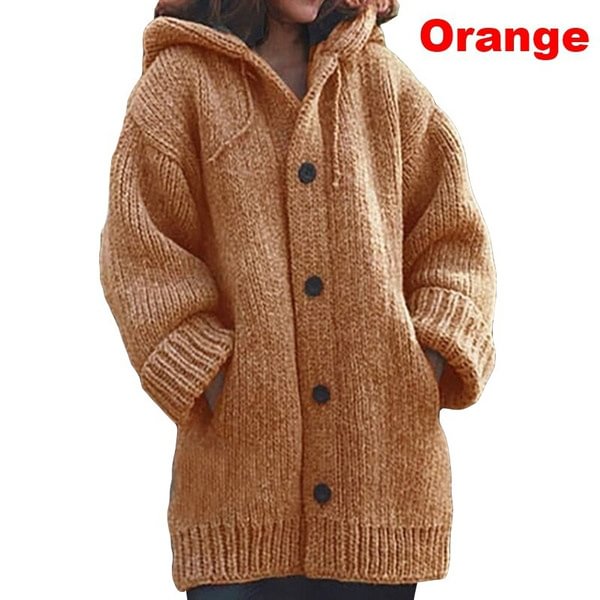 New Arrival Fashion Autumn and Winter Jackets for woman Hooded Sweater Ladies Mid-length Button Up Knitted Cardigan Jacket Plus Size casacos de inverno feminino - Shop Trendy Women's Fashion | TeeYours