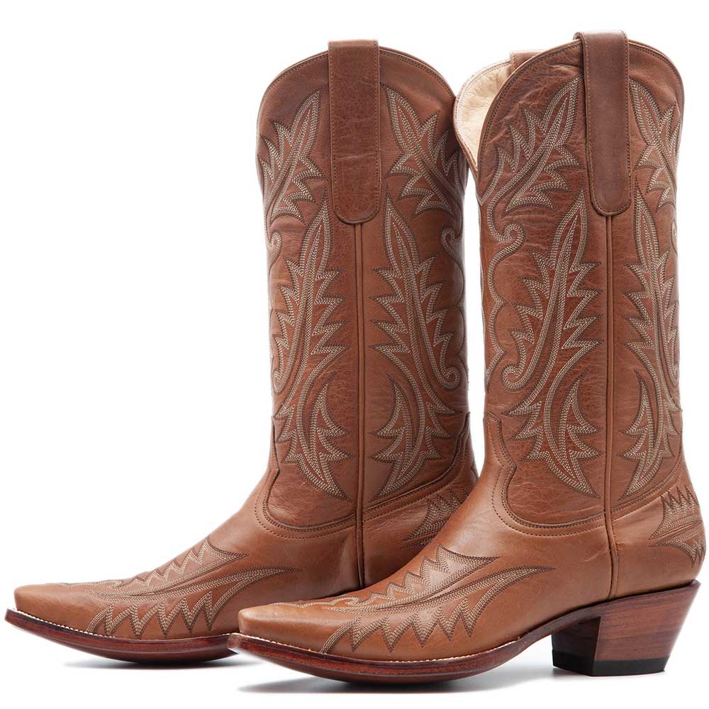Brown Chunky Heel Embroidered Mid-Calf Cowgirl Boots with Snip Toe Nicepairs