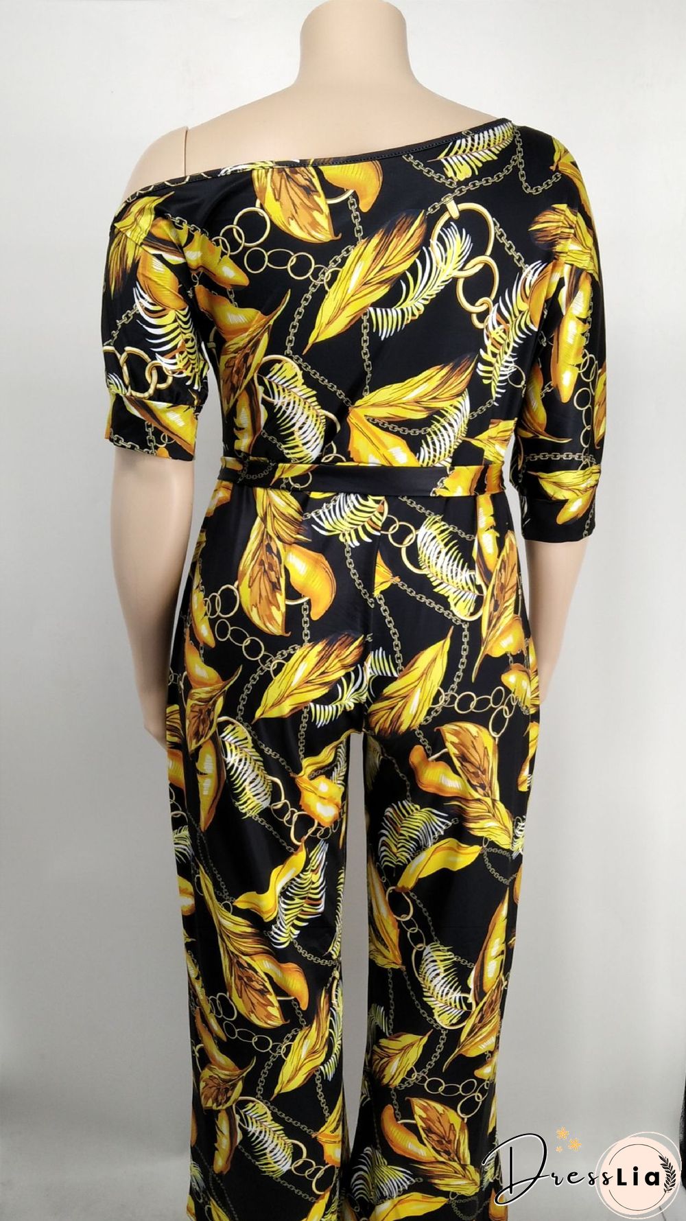 Off-the-shoulder Printed Plus Size Wide Leg Jumpsuit