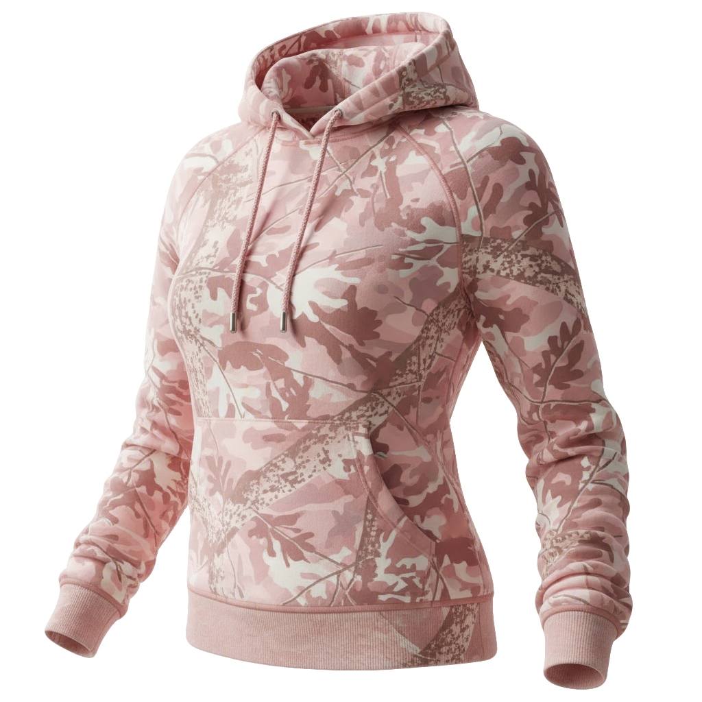 Women's Vintage Pink Camo Raglan Sleeve Hooded Sweatshirt