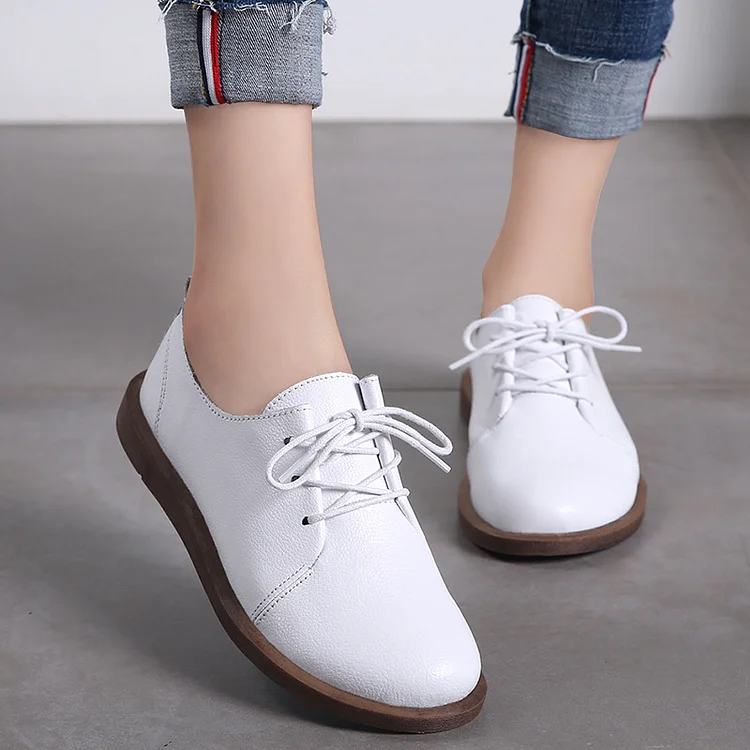 Women's Genuine Leather Lace Up Oxfords Flat Spring Shoes  Stunahome.com