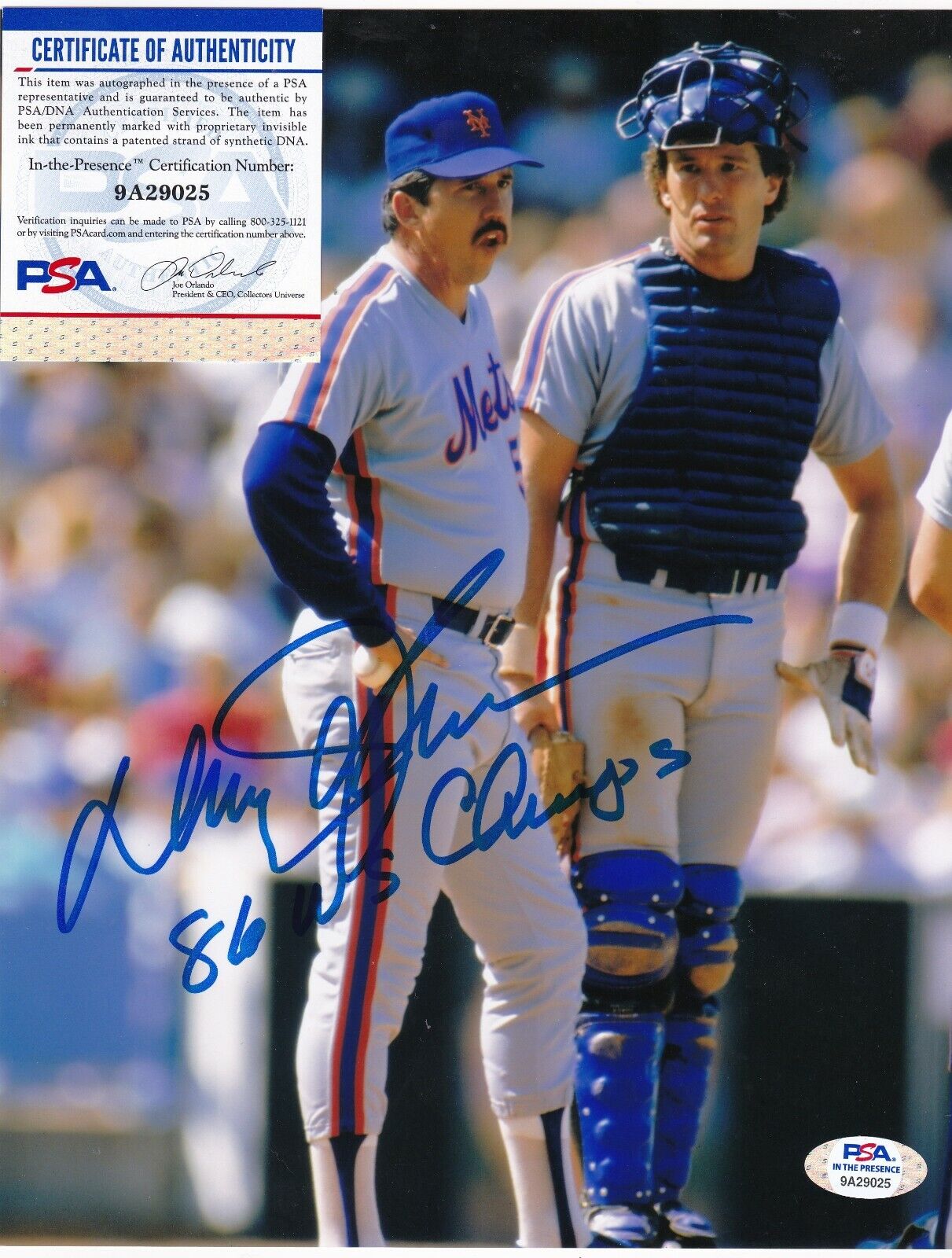 DAVEY JOHNSON NEW YORK METS 86 WS CHAMPS PSA/DNA AUTHENTICATED SIGNED 8x10